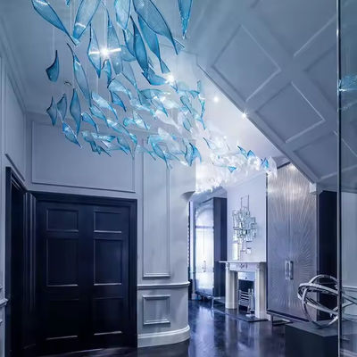 Customized Hotel Lobby Sales Department Banquet Hall Glass Chandelier In Creative Twist Leaf Shape For Villa Duplex Front Desk Project