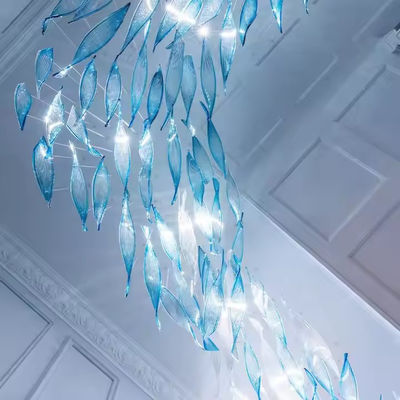 Customized Hotel Lobby Sales Department Banquet Hall Glass Chandelier In Creative Twist Leaf Shape For Villa Duplex Front Desk Project