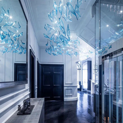 Customized Hotel Lobby Sales Department Banquet Hall Glass Chandelier In Creative Twist Leaf Shape For Villa Duplex Front Desk Project