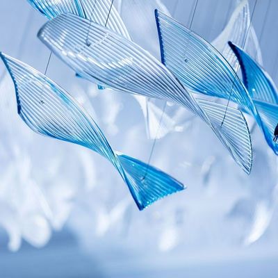 Customized Hotel Lobby Sales Department Banquet Hall Glass Chandelier In Creative Twist Leaf Shape For Villa Duplex Front Desk Project