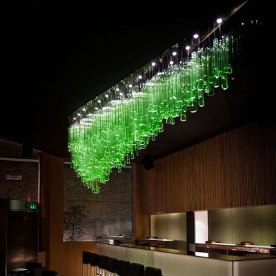 Fashionable Art Decor Green Glass Tube Chandelier For Restaurant Reception Hotel Rooms Custom Made And LED Light Source