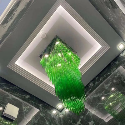 Fashionable Art Decor Green Glass Tube Chandelier For Restaurant Reception Hotel Rooms Custom Made And LED Light Source
