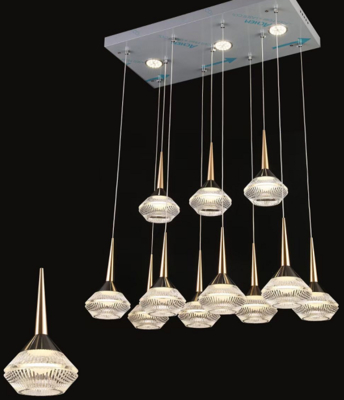 Modern Custom Gold Aluminum Long Ceiling Pendant Revolving Staircase Large Living Room Hanging Light LED Luxury Acrylic Chandelier