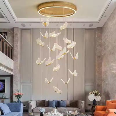 Modern Stairs Chandelier Acrylic Butterfly Shape Duplex Living Room Dining Room LED Stairs Light Pendant Hanging Lamp
