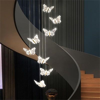 Modern Simple Acrylic Transparent Butterfly Pendant Lamp Minimalist Multihead Hanging Design for Bedroom Bedside for Room