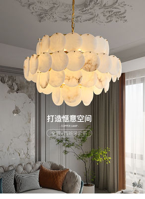 American Luxury All-Copper Simple Staircase Chandelier for Living Room Imported Spanish Marble New Generation Pendant Lights