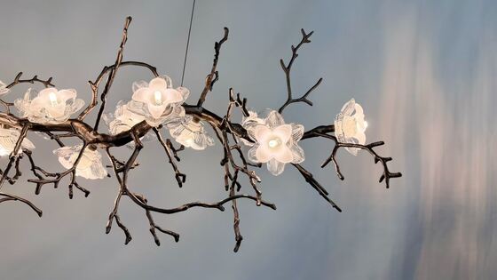 Handmade Glass Plate 6-Light Branch Chandelier with Modern Retro Style and Bronze Finish