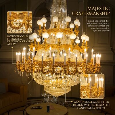 Extra Large Brass Malachite Chandelier LED Pendant Light For High Ceiling Lobby Ballroom