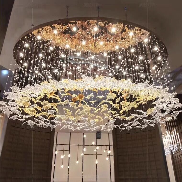 Multi Color Chandeliers New Arrival Diy Murano Glass Pendant Chandelier Leaf Customized Chandelier for Hall Lobby Staircase