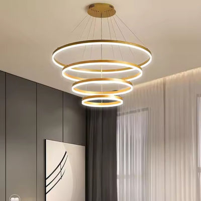 Σύγχρονη λαμπτήρα LED κρεμαστήρια τραπεζαρία Στρογγυλό κρεμαστήρι Φως 4 δαχτυλίδια Ρυθμίσιμο ανωδωμένο πολυέλαιο κρεμαστό φως