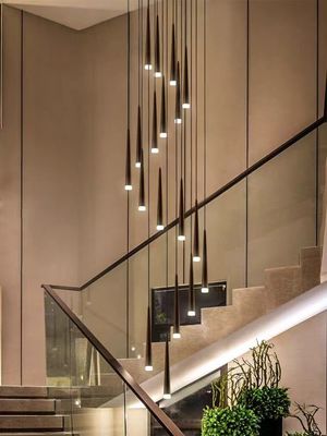 Σκάλα περιστρεφόμενος πολυέλαιος μαύρο LED Loft διαμέρισμα Tube πολυέλαιος μακρύ πολυέλαιο