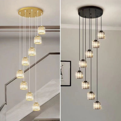 Villa Hollow Iron Chandelier Χρυσό/Μαύρο Μοντέρνο Μινιμαλιστικό Κρυστάλλινο Φως Σκάλας με περιστρεφόμενο σχέδιο