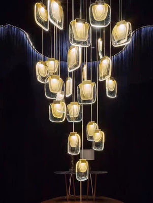 Βόρειο Φως Luxury Designer LED Light Strip Crystal Glass Pendant Lamp Για καθιστικό τραπεζαρία βίλα σκάλες