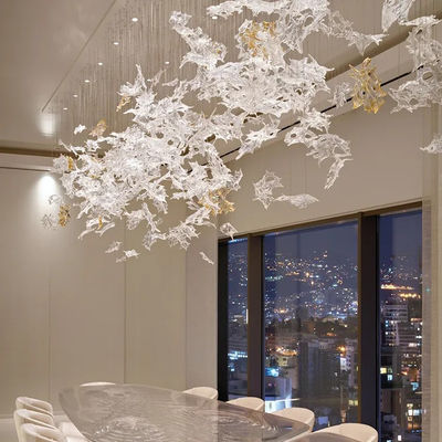 Μη τυποποιημένο έργο Custom Double Hole Glass Maple Leaf Hanging Decoration Hotel Department Hall Μεγάλη μαλακή διακόσμηση Τέχνη φωτισμός