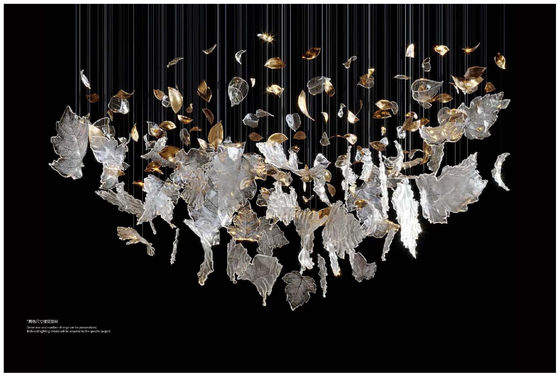 Ρυθμίσιμο ύψος μοντέρνο στυλ Led Art Chandelier Φως για μεγάλα έργα με προσαρμοσμένο φύλλο γυαλιού και πολυτελή διακόσμηση τραπέζι