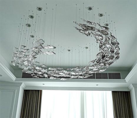 Προσαρμοσμένα πολυέλαια Μεγάλο μοντέρνο διακοσμητικό φωτισμό οροφής Φιξάρισμα γυαλί Κρυστάλλινο παρασιτικό φως