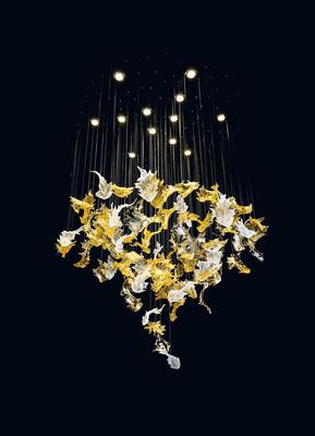 Μοντέρνο Μεγάλο Έργο Εστιατορίου Ξενοδοχείου Χειροποίητο Τέχνης Γυαλί Φύλλο Σφενδάμου