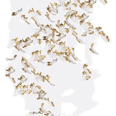 Προσαρμοσμένο διακοσμητικό γυάλινο κρεμαστό φως λόμπι ξενοδοχείου, μοντέρνο φωτιστικό LED οροφής, αξεσουάρ με χρυσά φύλλα