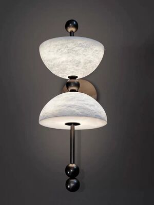 Επιτοίχιο φωτιστικό ημισφαίριο από μάρμαρο με διακόσμηση από ματ χάντρες για ξενοδοχείο, βίλα, εστιατόριο, φωτεινό φωτιστικό τοίχου από μάρμαρο καρπούζι