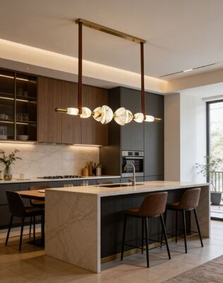 Σκανδιναβικό φως Luxury Designer Long Brass Alabaster Chandelier Εστιατόριο Νησί Μπαρ Δωμάτιο Τσαγιού Επιστημονική δημιουργική λάμπα