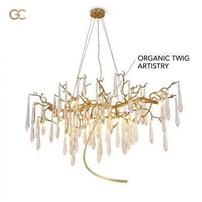 Custom Bamboo Nest Crystal Chandelier Gold Finish Resort Hotel Villa Luxury Biophilic Pendant Light